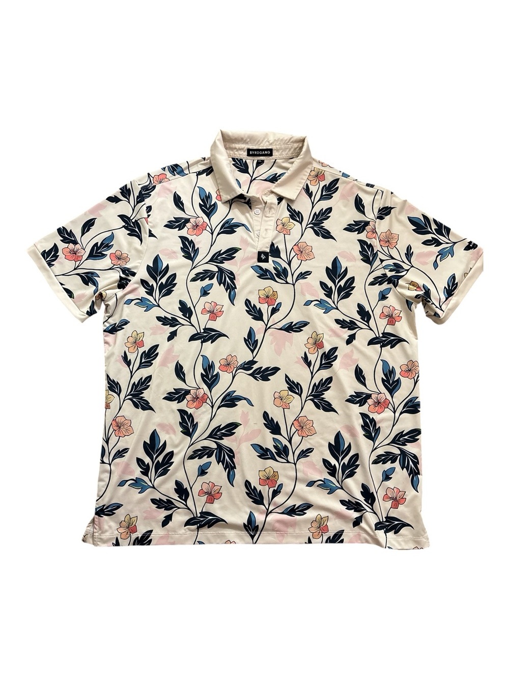 Byrd Gang "Soft Petals" Men's 2XL Floral Performance Golf Polo Shirt Cream